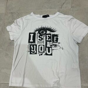 White Tee with Eye Graphic and Text